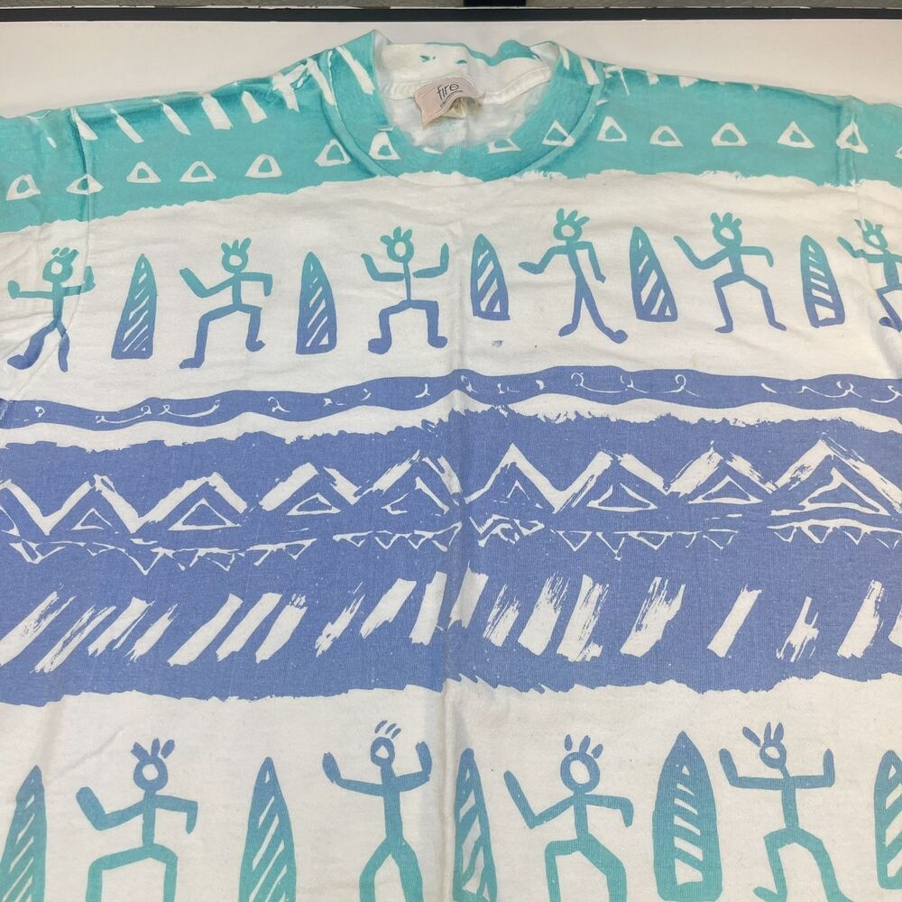VINTAGE Fire California ALL OVER PRINT TRIBAL SURF TEE T SHIRT Sz One Size